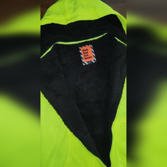 HiVis furry lined sweatshirt jacket hoodie zip up new neon high visibility work - Picture 2 of 6